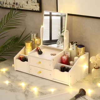 Mirror Makeup Mirror with Storage Box Desktop Portable Portable Princess Student Light Luxury Dormitory Large Size Desktop Vanity Mirror 7arl