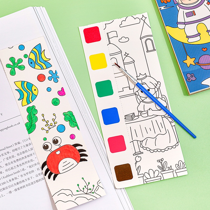 Bộ tranh vẽ 12 tờ tập tô kèm màu + cọ cho bé, Sách tô màu dùng nước, đồ chơi sáng tạo E1440