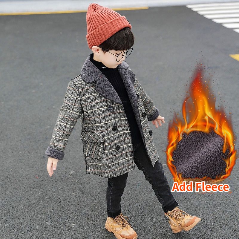 Áo Khoác Blazer Len Lông Cừu Họa Tiết Kẻ Sọc Thời Trang Cho Bé Trai