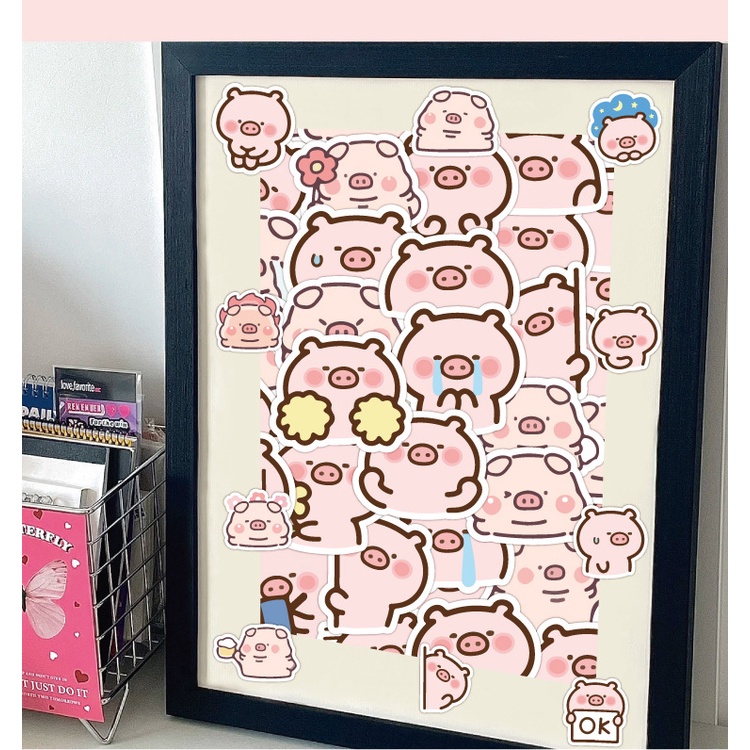 Set 40 Miếng Dán Trang Trí Hình Chú Heo Hồng Dễ Thương Ốp