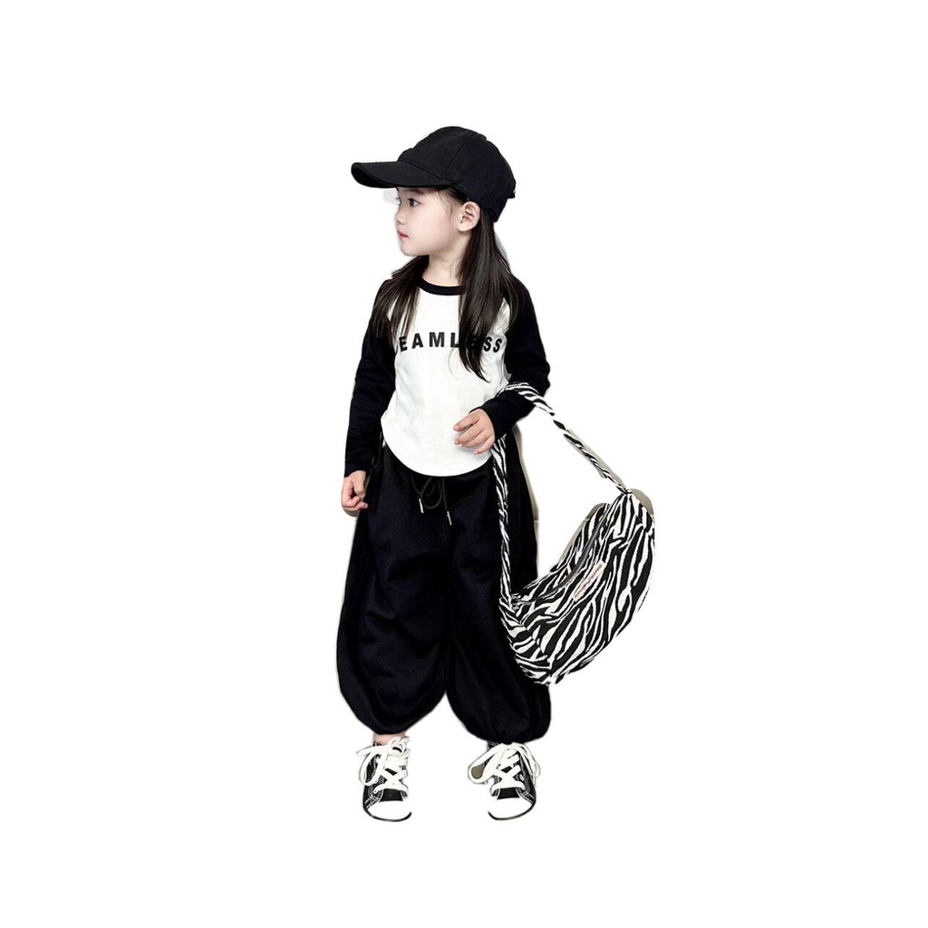Aiyaya quần áo bé gái Áo thun dài tay + quần dài Phong cách mới mùa thu thời trang trẻ em Đơn giản và thoải mái