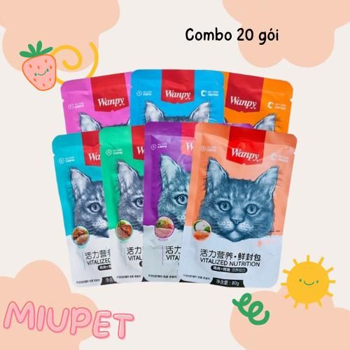 Combo 20 Pate cho mèo Wanpy gói 80g mix vị