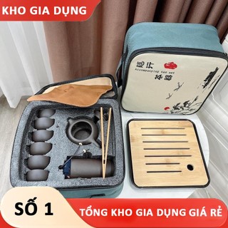 Bộ ấm chén pha trà du lịch gốm tử sa đầy đủ tiện ích - gia dụng giá rẻ