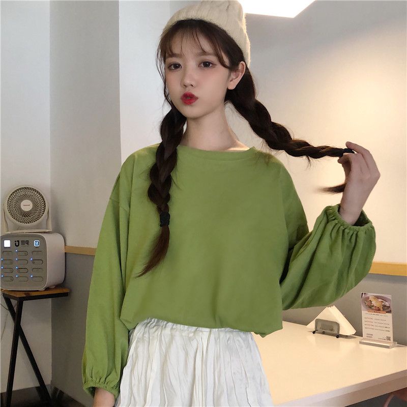 Áo Thun Tay Dài Dáng Rộng Màu Trắng Phong Cách Hàn Quốc Thời Trang Mùa Thu Mới Cho Nữ