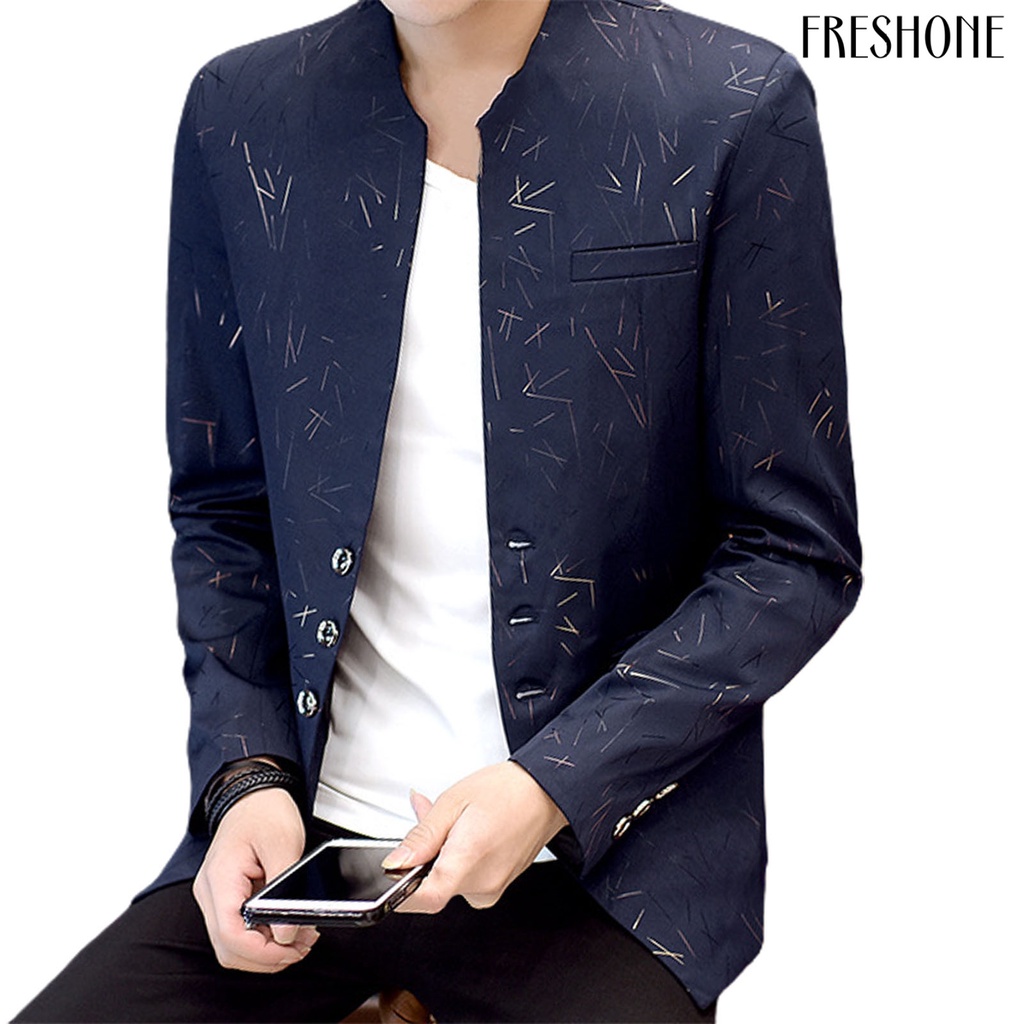 Áo Khoác blazer Giả Túi Cổ Đứng In Họa Tiết vintage Phong Cách Hàn Quốc Thời Trang Xuân Thu Cho Nam