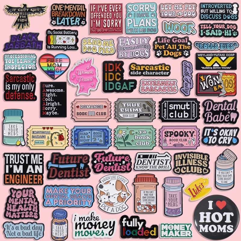 QIHEJEWELRY 50 Phong Cách Tuyên Bố Cảm Xúc Trâm Cài Men Trâm Cài Thú Cưng Lo Âu/Chai Thuốc Huy Hiệu Ba Lô Câu Lạc Bộ Sách Hoạt Hình Ghim Cài Áo Quần Áo Phụ Kiện Quà Tặng Cho Bạn Bè Trang Sức