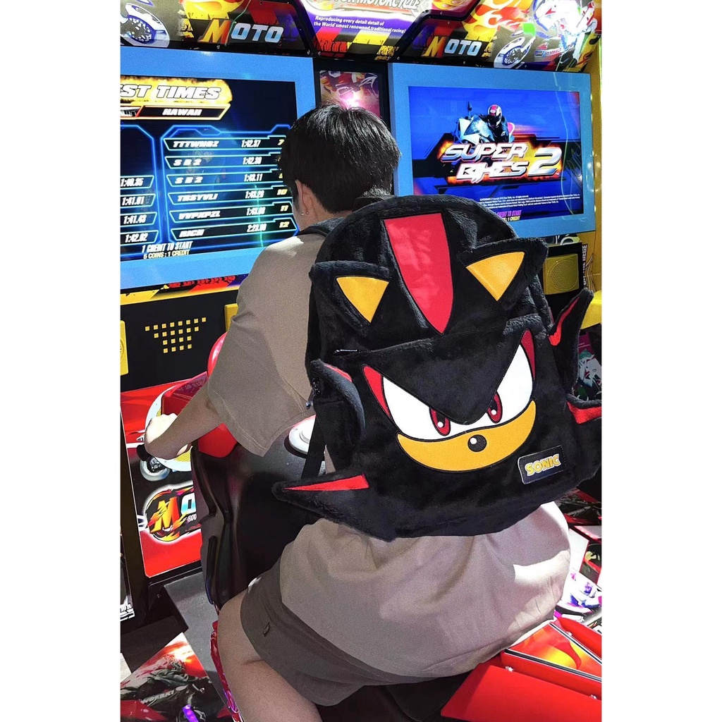 Balo y2k Wlgs Balo Nhung Lông Màu Đen Bóng sonic Cho Cặp Đôi