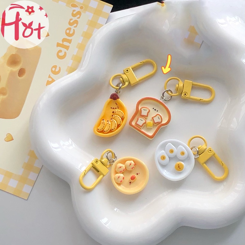 Jr Móc Khóa Hình Bánh Mì Trứng / Chuối Hoạt Hình Sáng Tạo