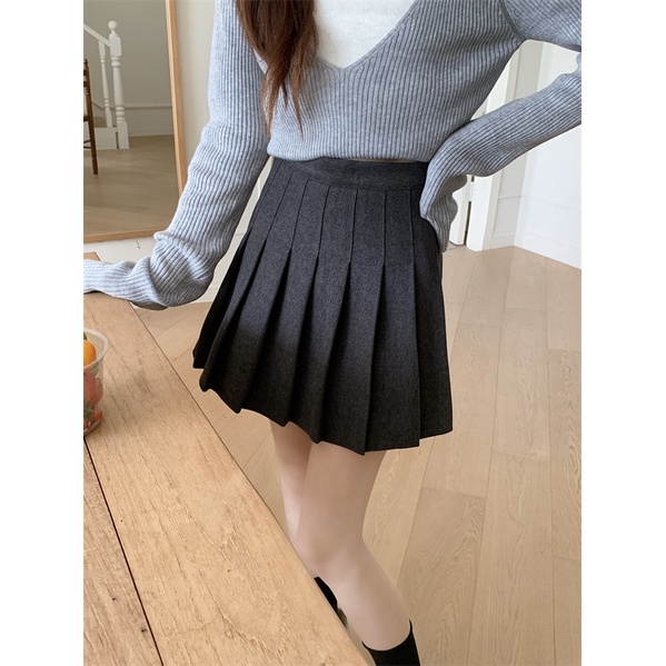 Chân Váy Len Chữ a Lưng Cao Xếp Ly Phong Cách Hàn Quốc Thời Trang Mùa Thu Cho Nữ
