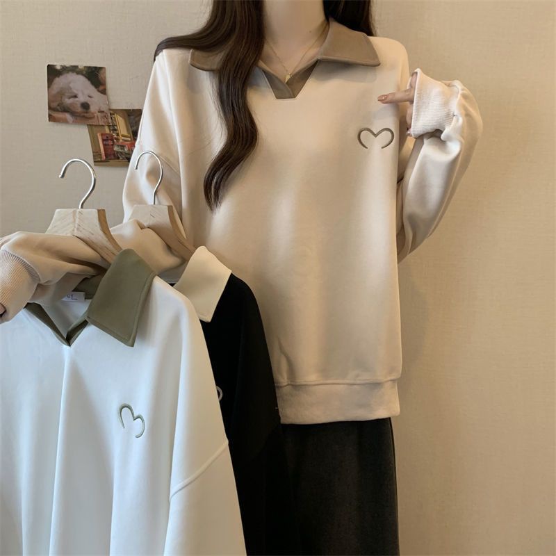 Áo Sweater Cổ Polo Dáng Rộng Màu Sắc Tương Phản Thời Trang Mùa Thu Cho Nữ