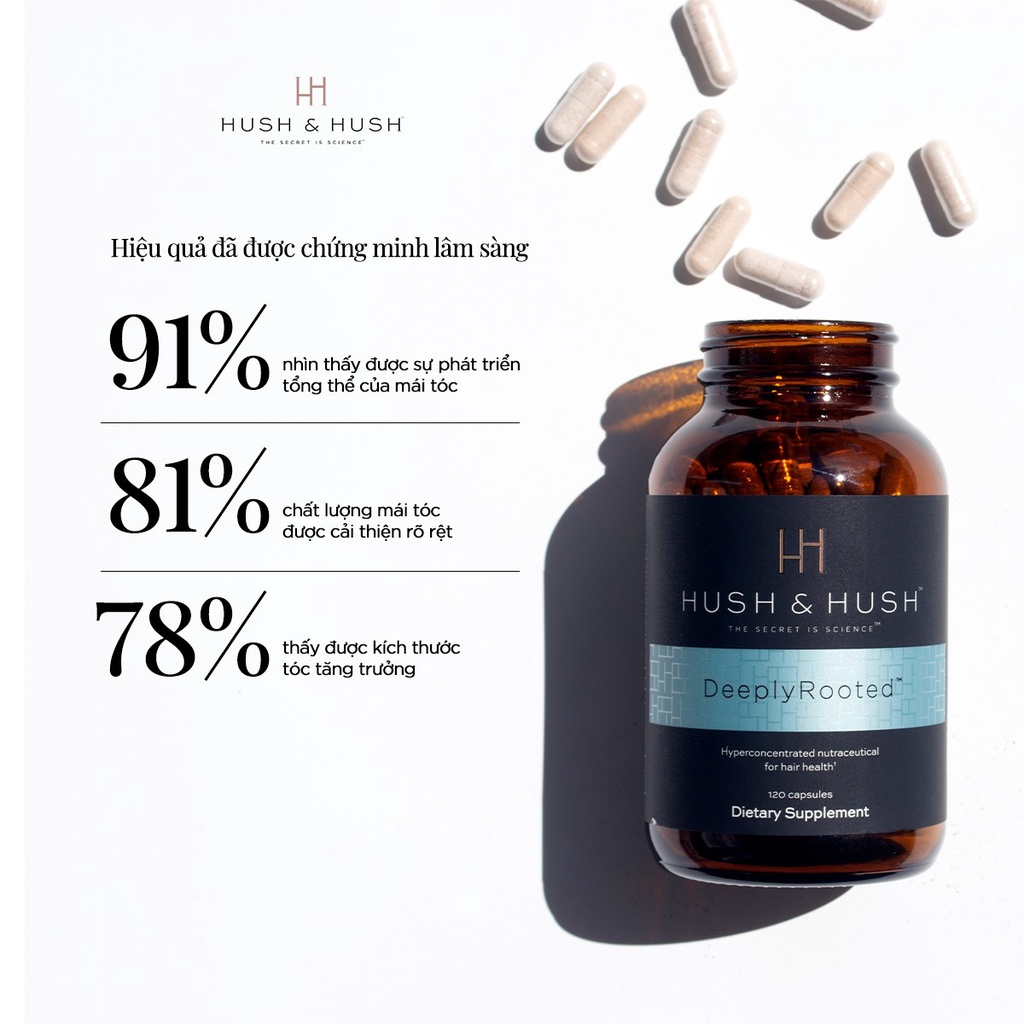 Viên Uống Tăng Cường Dinh Dưỡng Cho Tóc, Phục Hồi & Giảm Rụng Hush & Hush Deeply Rooted 120 viên