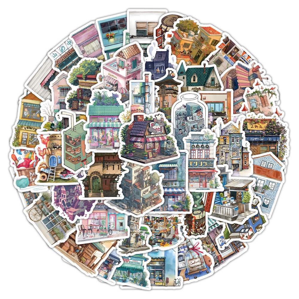 Bộ 60 Miếng Dán Trang Trí Mũ Bảo Hiểm / Bút Chì Họa Tiết Hoạt Hình graffiti Nhật Bản Dễ Thương