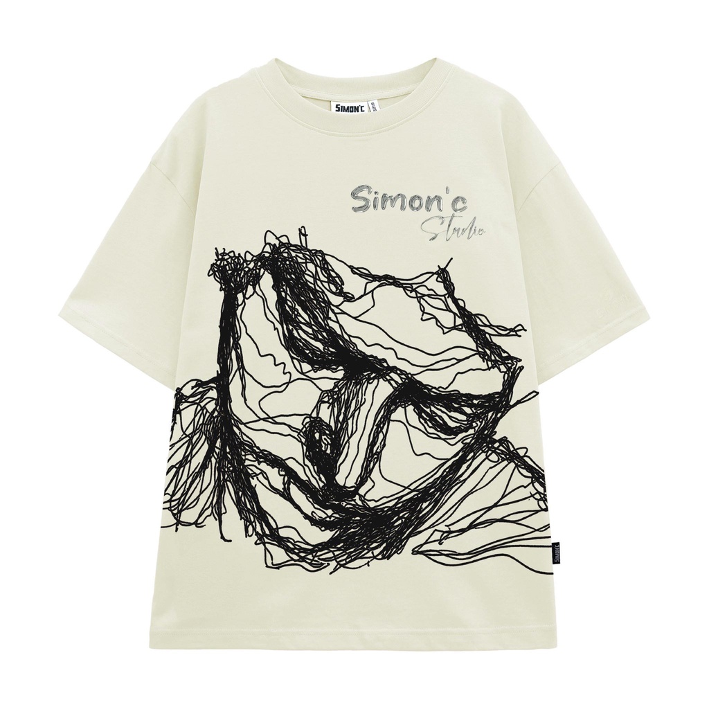 Áo Thun Simon'c Face Line - Kem Cotton Nam Nữ Unisex Tay Lỡ Oversize Local Brand Cổ tròn
