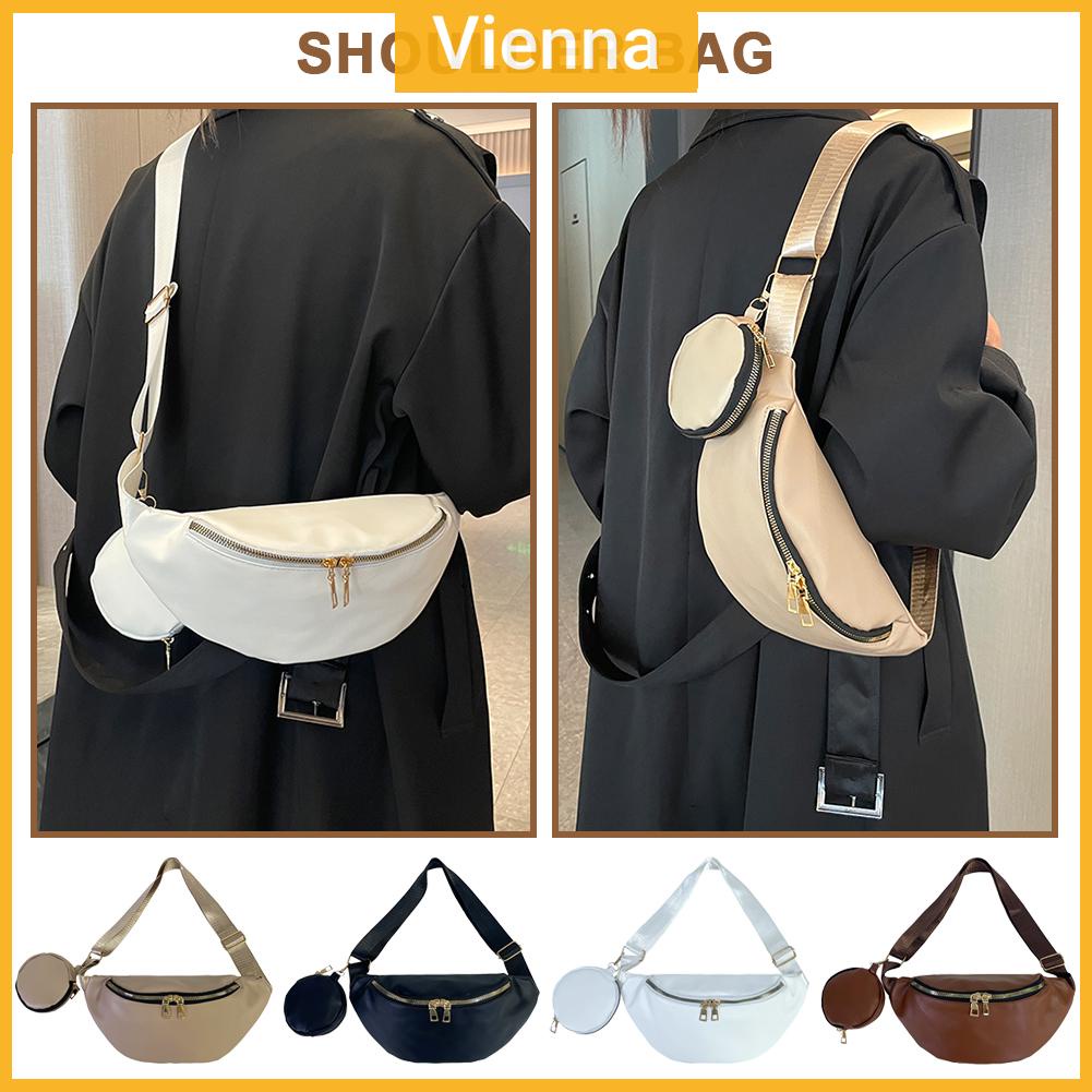 Bộ 2 Túi Đeo Hông Màu Trơn Có Khóa Kéo Tiện Dụng Mang Theo Du Lịch Cho Nữ