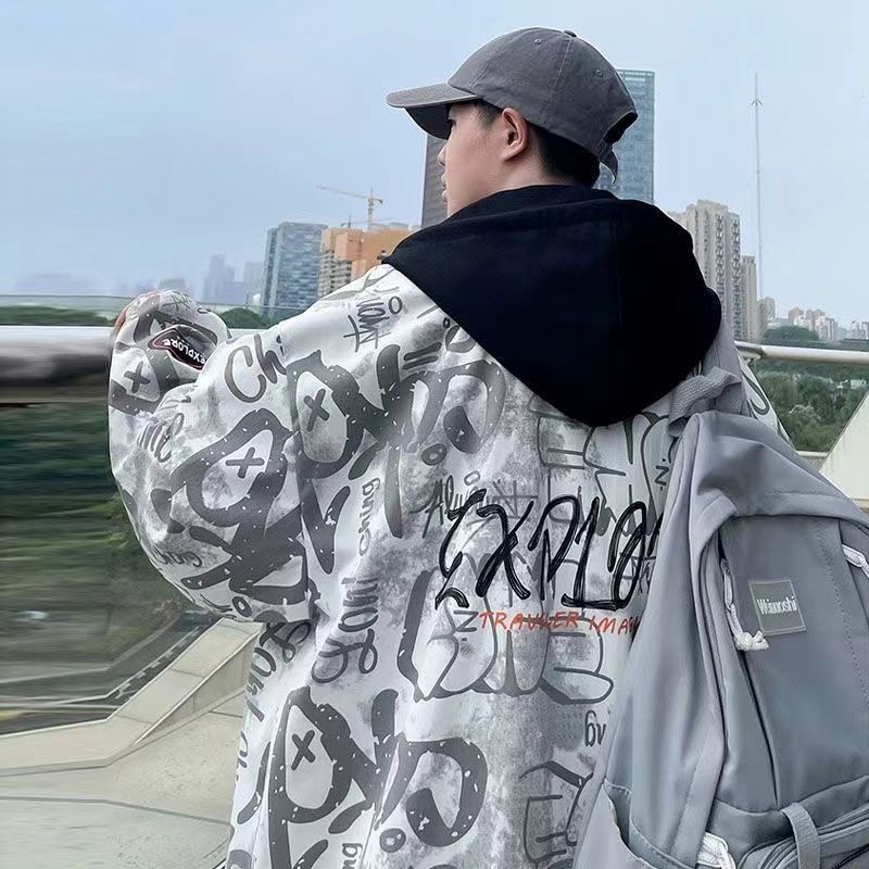 Áo Khoác Hoodie Dáng Rộng In Chữ Kiểu Hồng Kông Thời Trang Mùa Thu Cho Nam