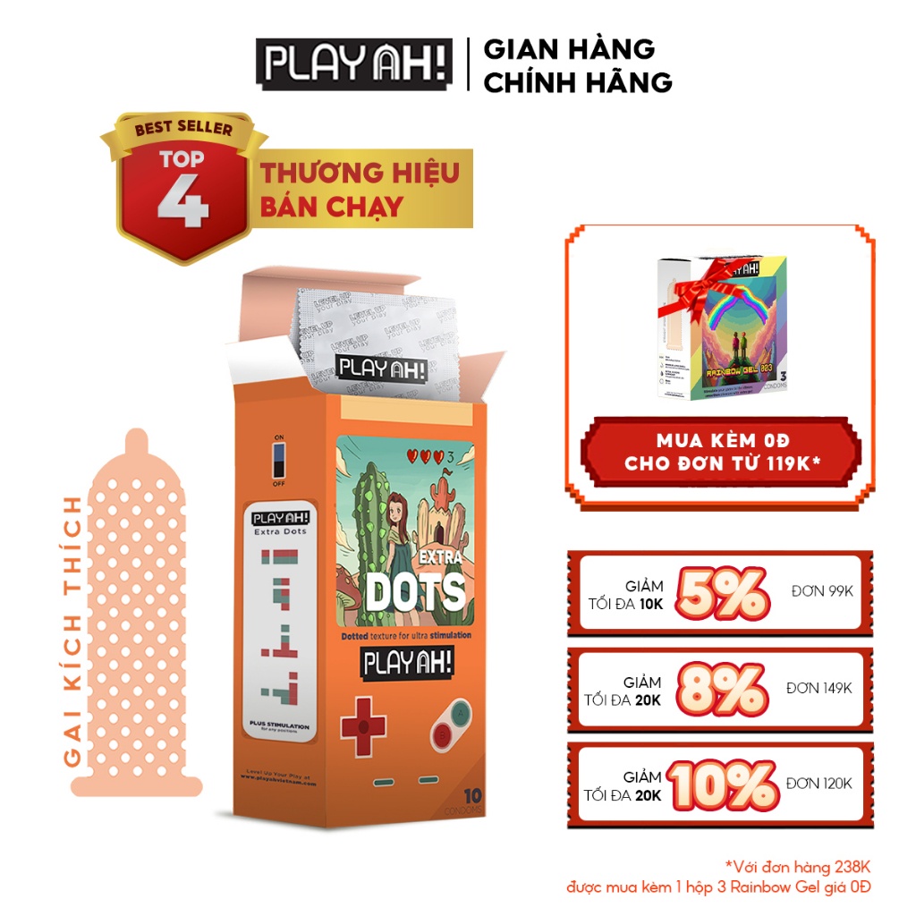 Bao Cao Su PLAYAH SUPER INVISIBLE Siêu mỏng/ LAST LONG Kéo dài thời gian/ EXTRA DOTS