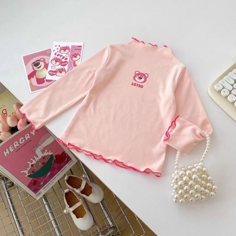 Áo Thun Tay Dài Cổ Lọ In Họa Tiết Hoạt Hình Giữ Ấm Thời Trang Cho Bé Gái