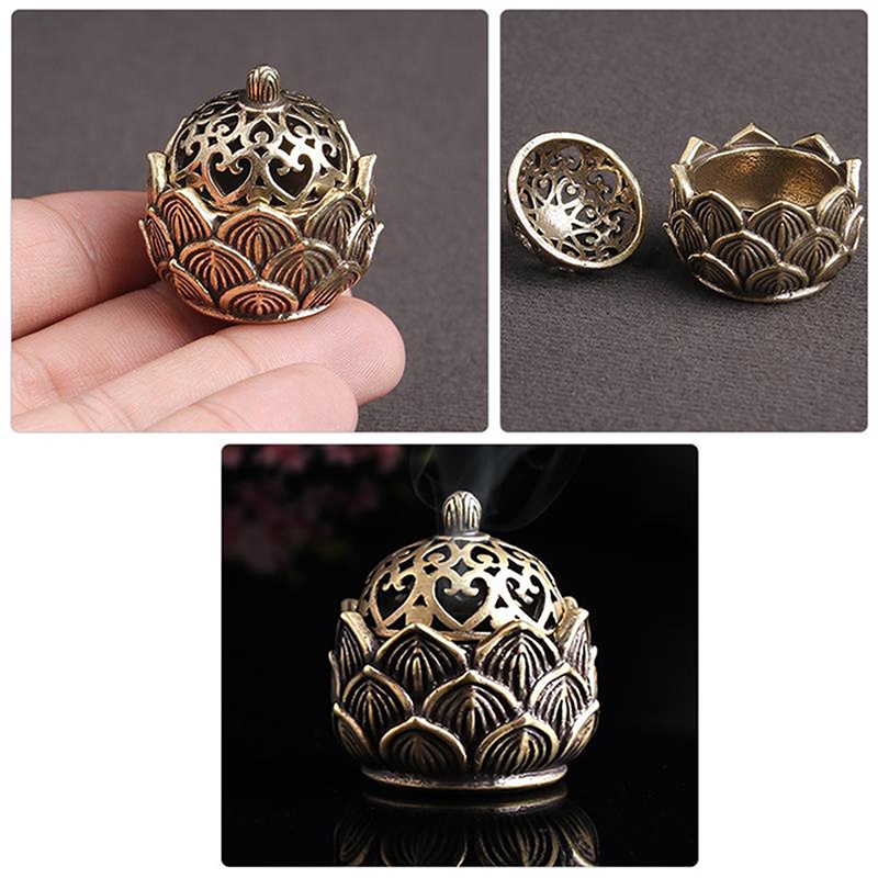 Đế Đốt Trầm Hương mini Hình Hoa Sen Màu Vàng Dùng Trang Trí Bàn