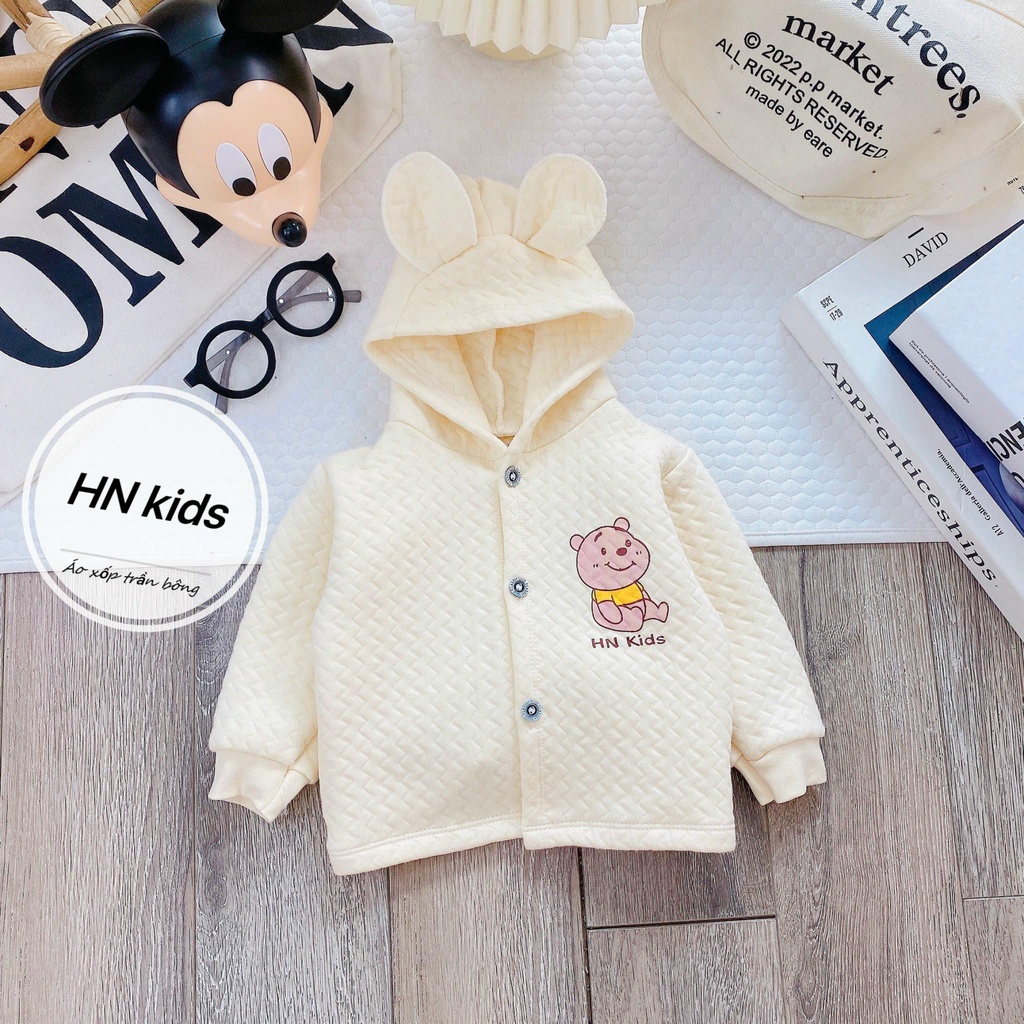 Áo khoác Hnkids vải trần bông có mũ cho bé mặc thu đông dáng ôm