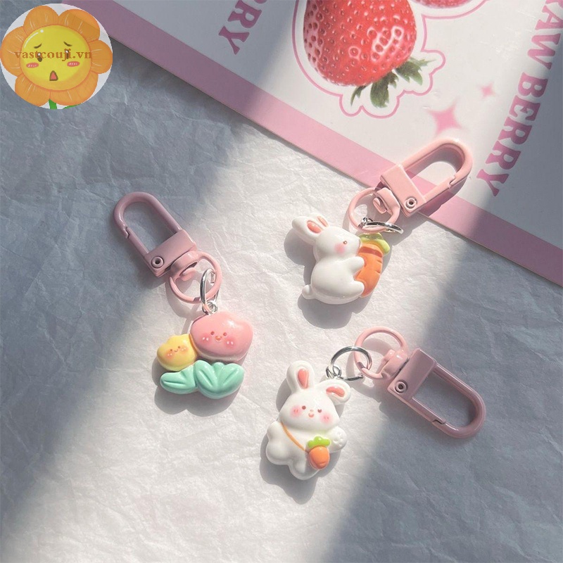 Móc Khóa Hình Thỏ / Cà Rốt / Hoa tulip Bằng Nhựa resin Dễ Thương Trang Trí Túi Xách / Xe Hơi Cho Nữ / Trẻ Em vn