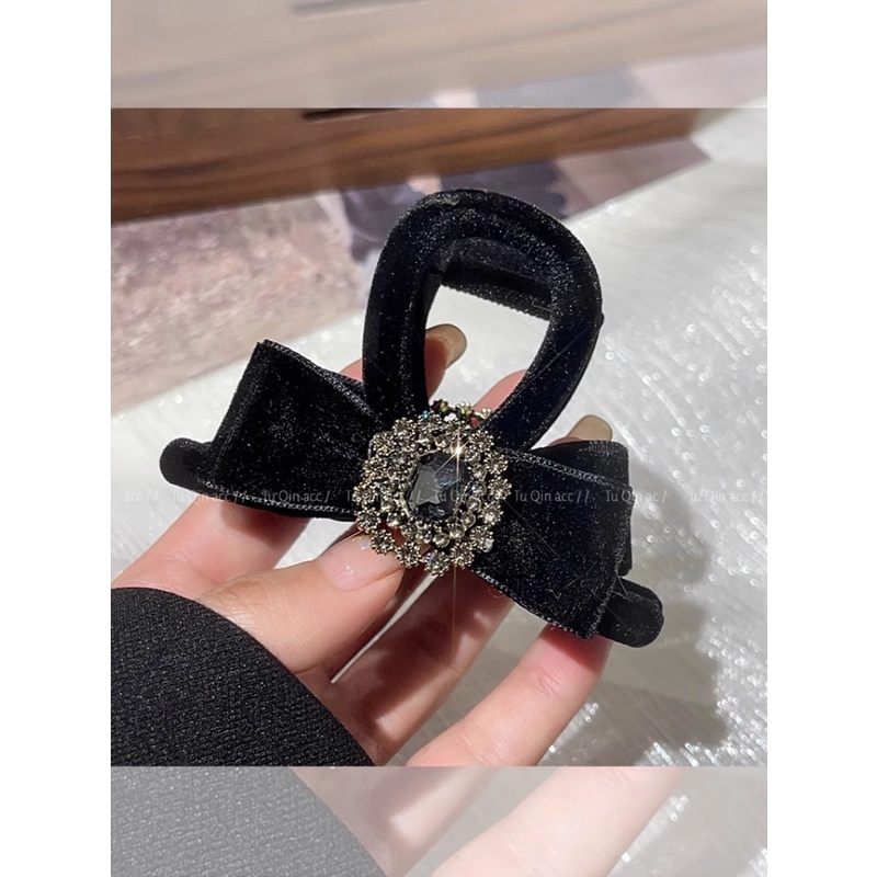 Kẹp Tóc Nơ Nhung Đính Đá Thời Trang Thu Đông