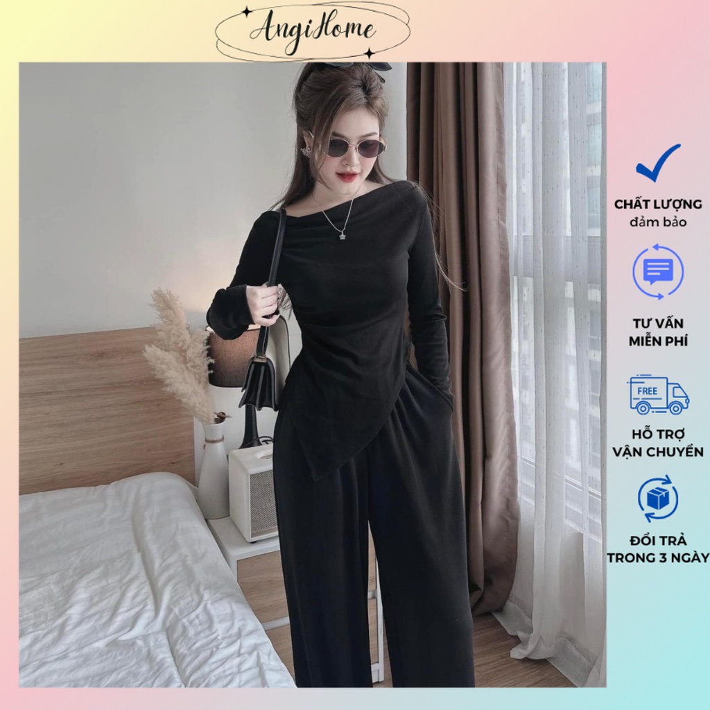 SET ÁO CỔ CAO TAY DÀI RỚT VAI + QUẦN LOE SUÔNG ANGIHOME