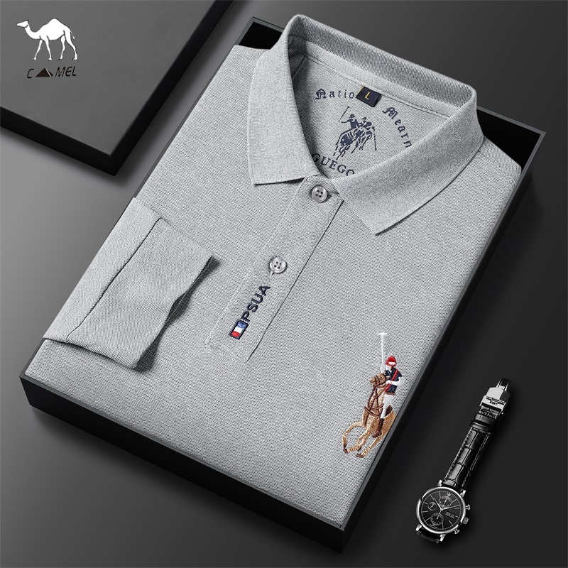 Áo Thun polo Dài Tay Thêu Chữ Thời Trang Nam Tính