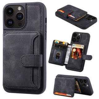 Bao Da PU Có Khe Cắm Thẻ Cho iPhone 16 15 14 13 12 Pro Max RFID Chặn Ví Chống Sốc Flip Phone Case