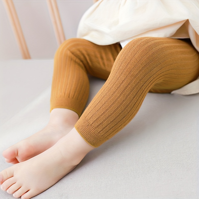 1 Quần Legging Dệt Kim Màu Trơn Giữ Ấm Mùa Thu Đông Cho Bé Gái