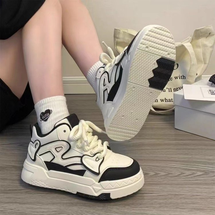 Giày Thể Thao Bằng Da pu Mũi Tròn Phối Lưới Dây Chéo Phong Cách Hàn Quốc Cho Nữ