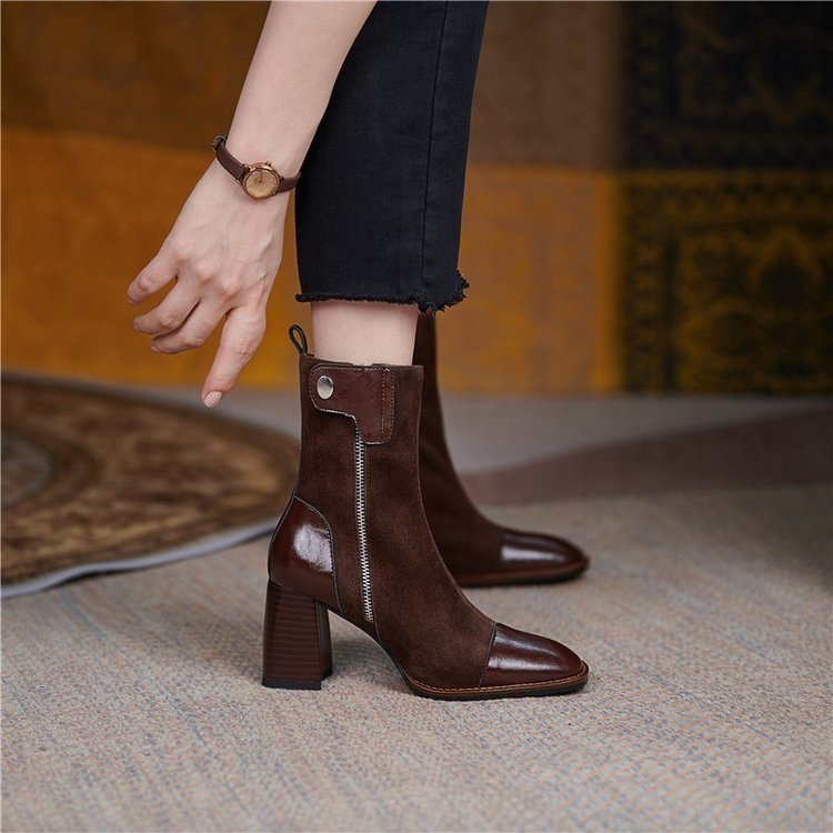 Giày Bốt martin Cao Gót Đế Dày Màu Sắc retro Dễ Phối Đồ Thời Trang Cho Nữ