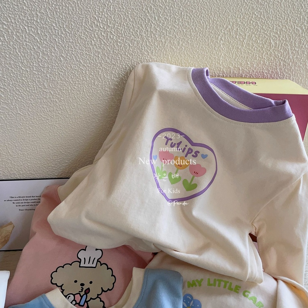 Áo Thun Tay Dài In Hoạt Hình Dễ Thương Cho Bé Gái Phong Cách Hàn Quốc 2023