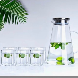 Bộ Bình Nước Thủy Tinh Kèm 6 Cốc AB FAMILY Trong Suốt Có Quai  Để Bàn Cao Cấp 1800ML
