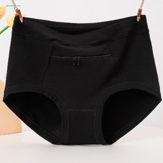  Bn Quần Lót cotton Lưng Cao Co Giãn Thoải Mái Có Túi Khóa Kéo Chống Trộm Cho Phụ Nữ Trung Niên Và Ông 