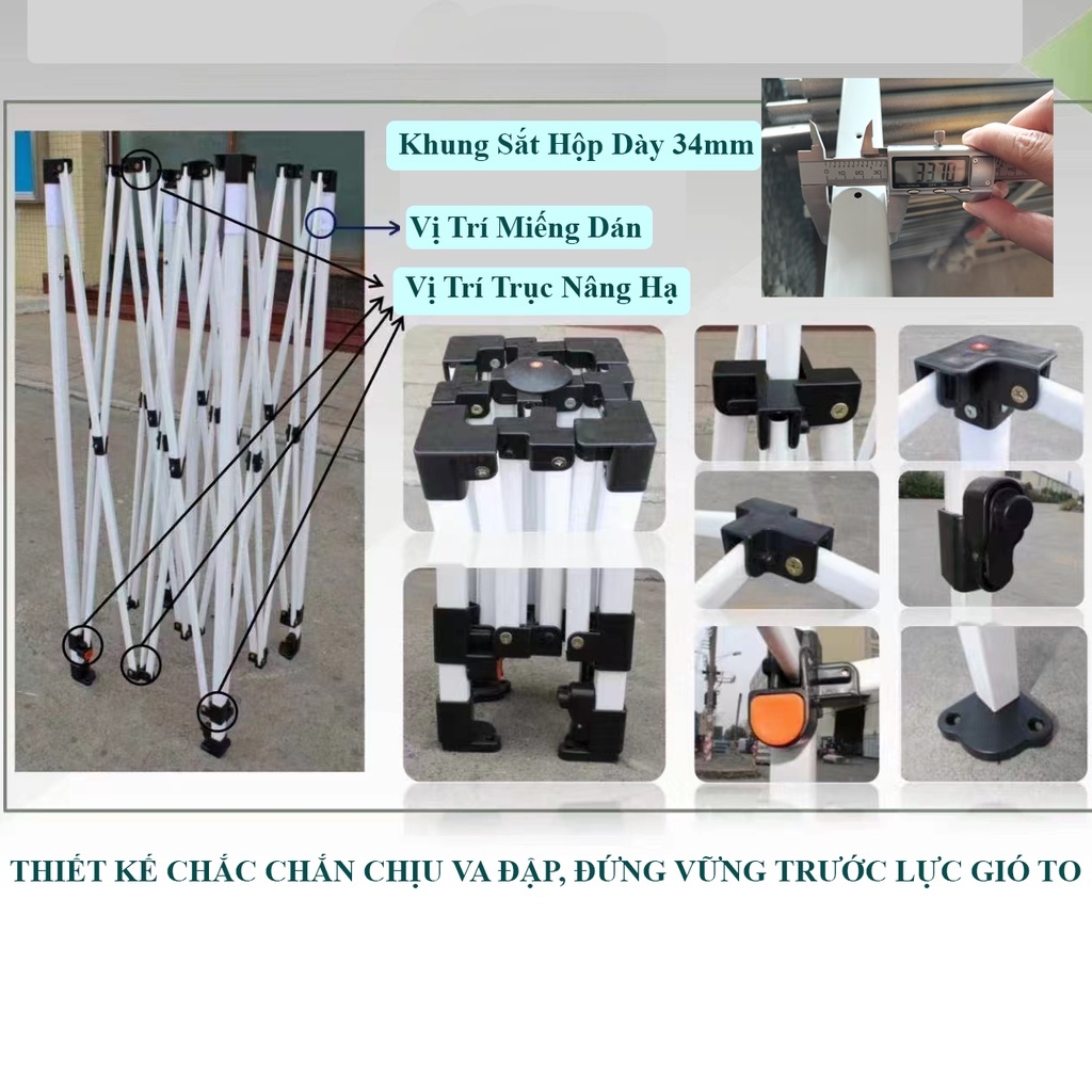Nhà Bạt Di Động Mái Che Cao Cấp 2Mx2M, 3Mx3M Khung Sắt Tĩnh Điện Không Gỉ Vải Dù Che Nắng Ngoài Trời Bảo Hành 2 năm