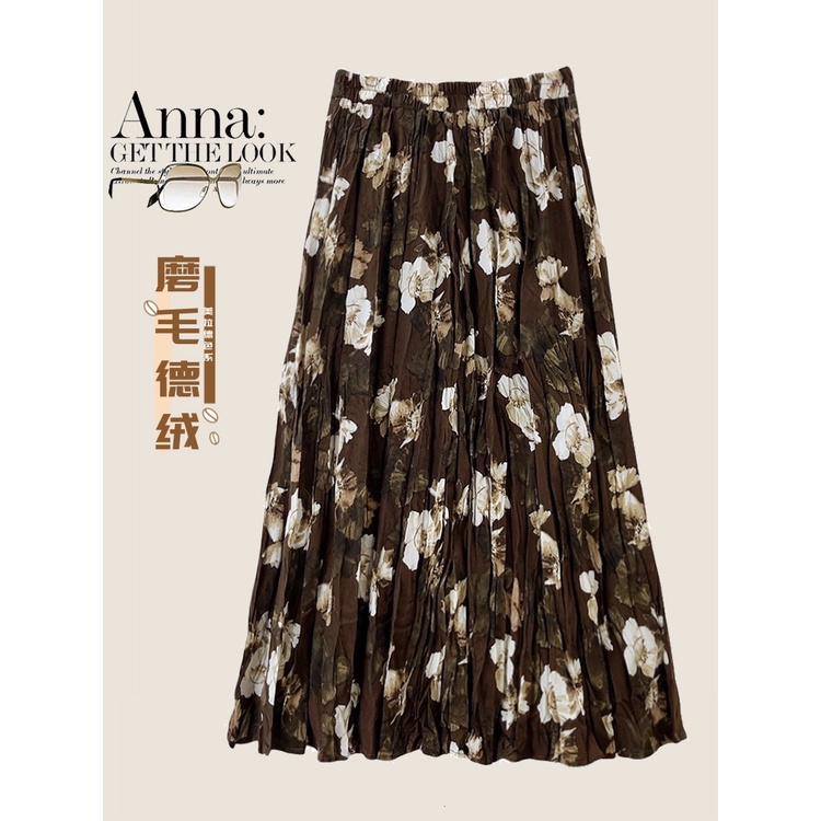 Thời Trang Chân Váy midi Chữ a Xếp Ly Lưng Thun Co Giãn Giữ Ấm Mùa Thu Đông Phong Cách retro Dành Cho Nữ