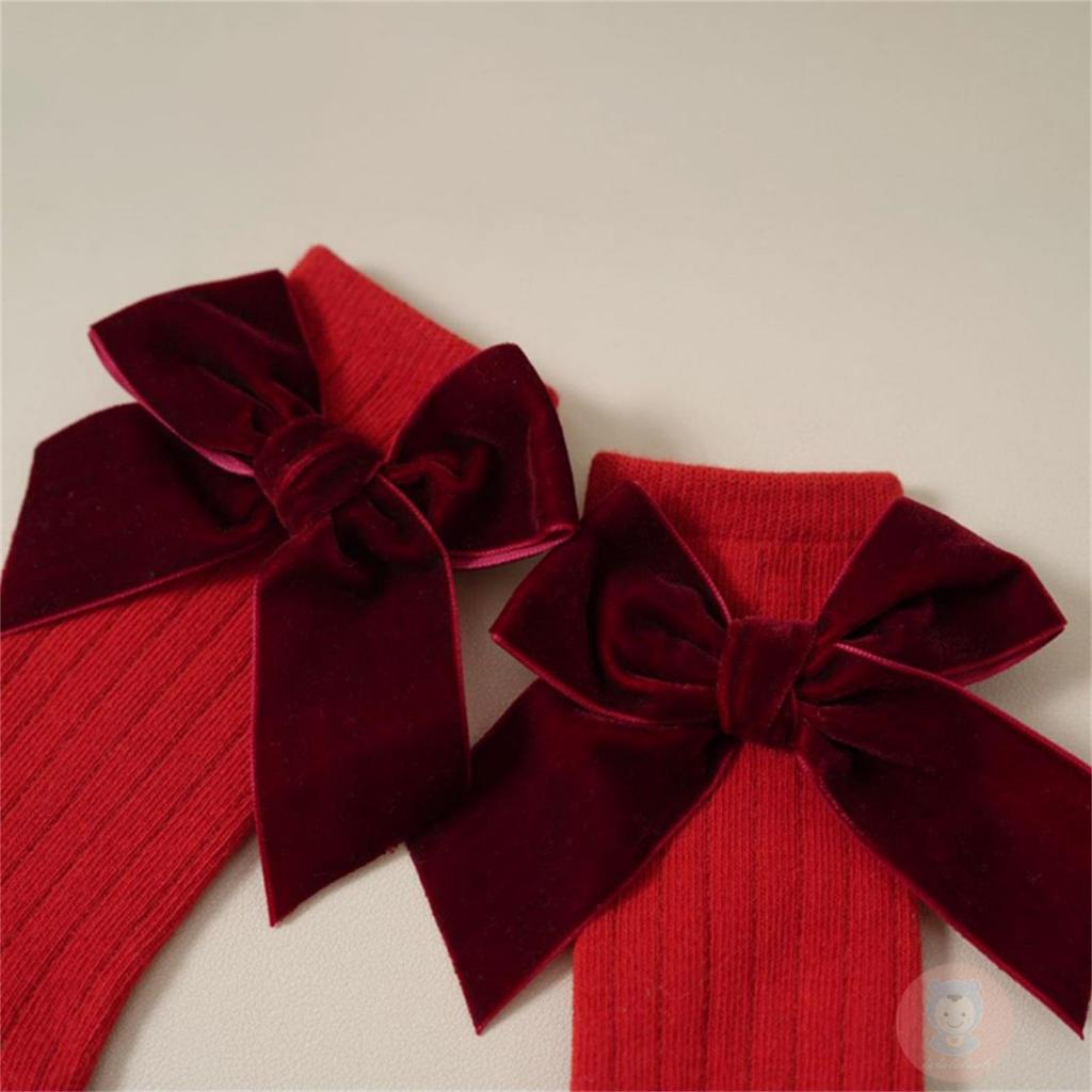 Laa6- Tất Dài Mềm Mại Trang Trí Nơ Giáng Sinh Ngọt Ngào Dễ Thương Cho Bé Gái