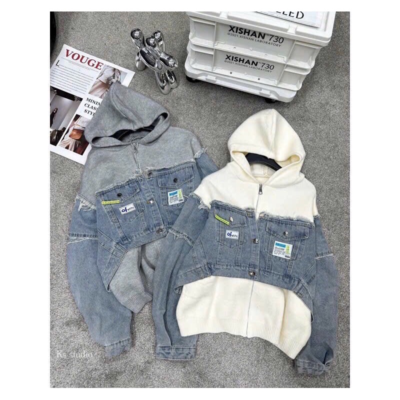 Áo khoác len pha bò