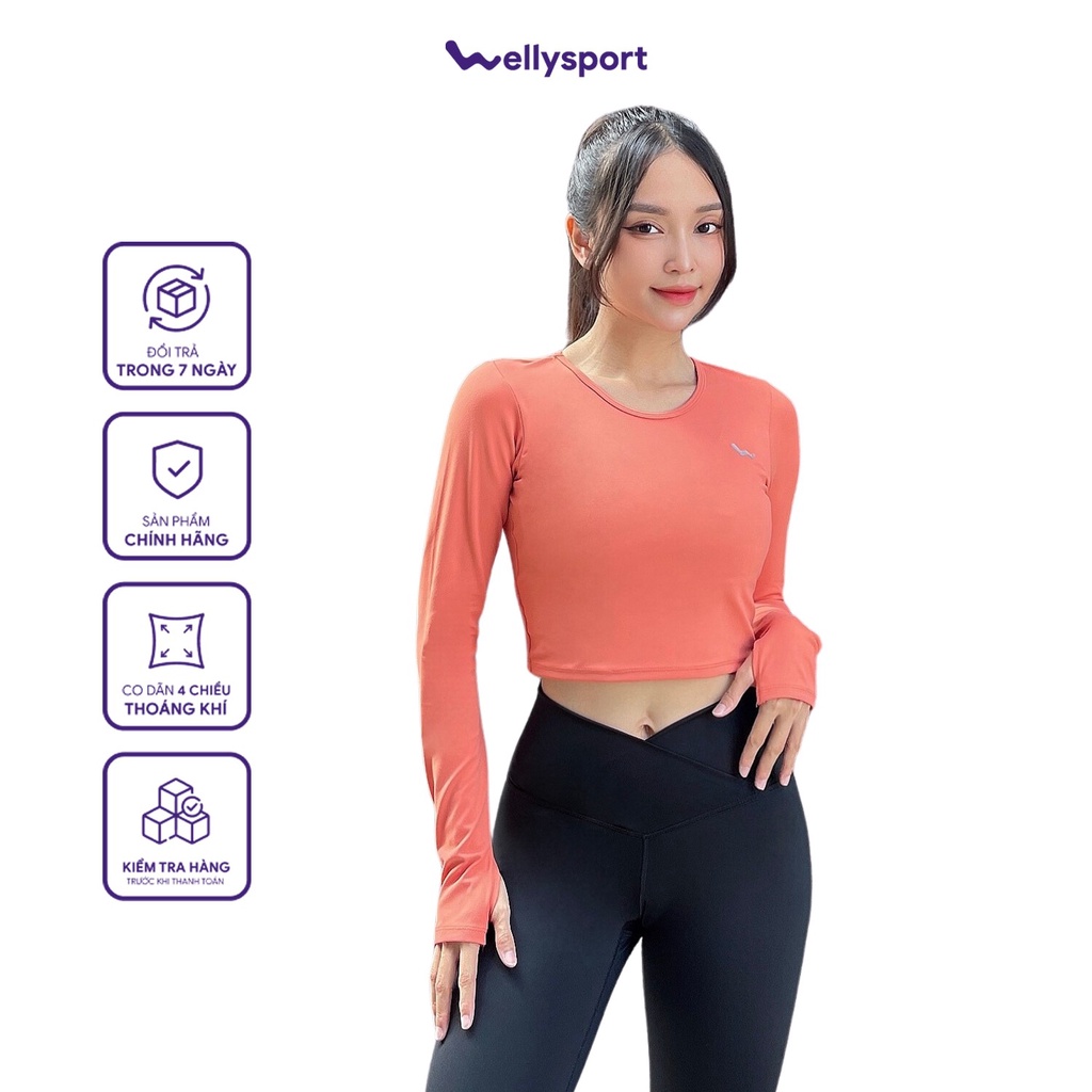 Áo croptop tay dài thể thao tập Gym, Yoga, Nhiều Màu Đa Dạng , Tôn Nâng V1, Welly Sport