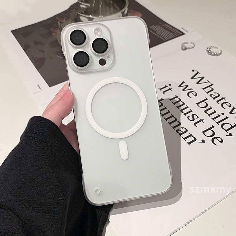 Mới Ốp Điện Thoại pc Cứng Trong Mờ Siêu Mỏng Từ Tính Không Khung Bảo Vệ Ống Kính Cho iphone 15 13 12 14 pro max