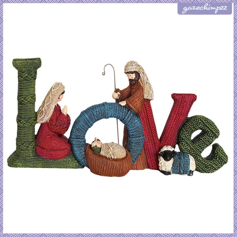 Nativity set Mô Hình Gia Đình Cừu / Chữ Tiếng Anh Bằng Nhựa resin Thanh Lịch Để Bàn Trang Trí