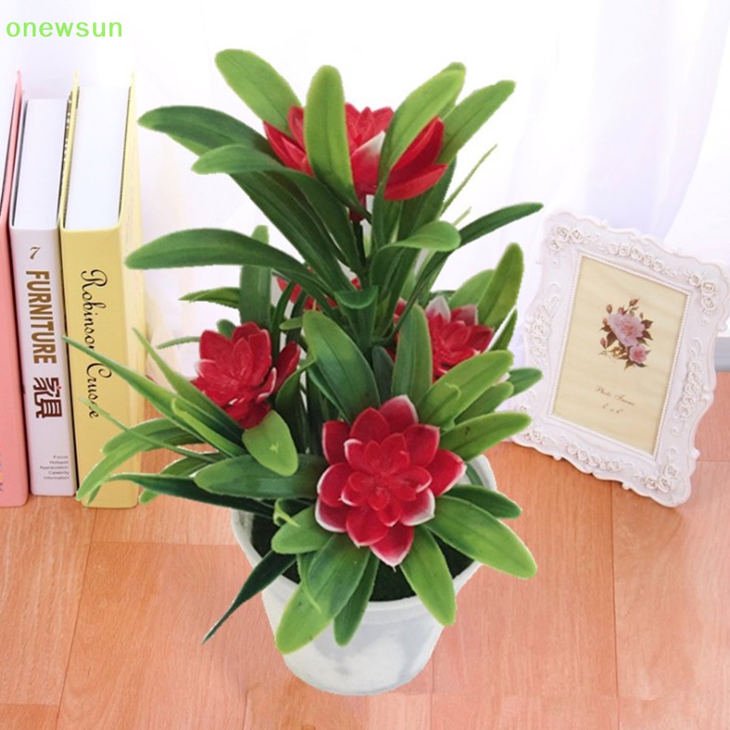 Chậu Hoa Giả 5 Bông Trang Trí Sân Vườn Ngoài Trời Mới