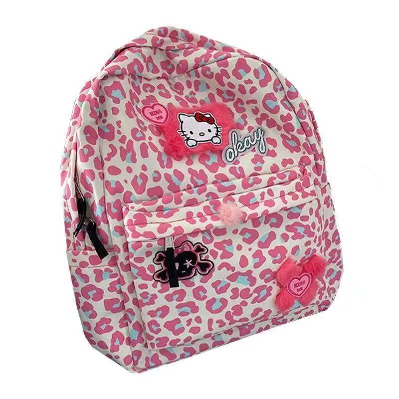 Hello kitty Ba Lô Đi Học / Du Lịch Chống Thấm Nước Có Khóa Kéo In Hình Báo Hồng Nhồi Bông Dễ Thương Cho