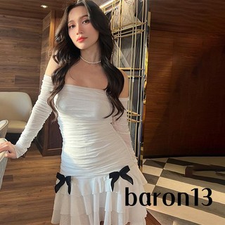 Đầm body tay dài thiết kế trễ vai phối nơ thiết kế ôm sát tôn dáng