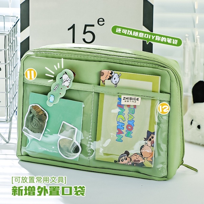 Túi Đựng Bút Chì 12 Ngăn Bằng Vải Bạt Sức Chứa Lớn Phong Cách Nhật Bản Cho Nữ Sinh