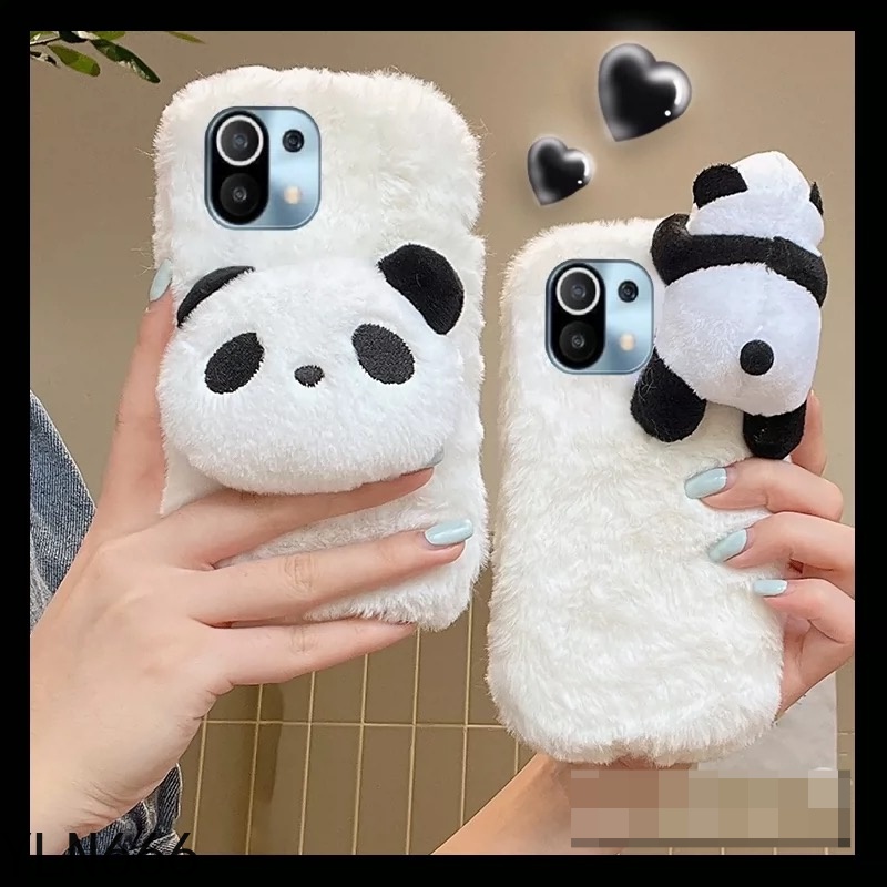 Ôp Điện Thoại Phủ Lông Hình Gấu Trúc 3d Dễ Thương Chống Sốc Cho oppo a78 a96 a58 a76 find x2 x3 x5 pro x2lite x5lite Ốp