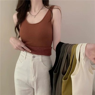 Áo Lót Lông Cừu Sưởi Ấm Mùa Thu Đông Với Đệm Ngực Ôm Dáng Cho Nữ