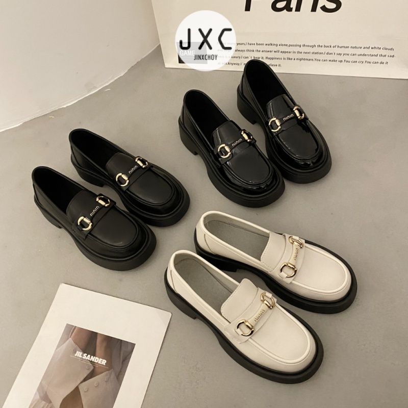 Giày Lười Da Mũi Tròn Đế Dày Phong Cách Nhật Bản Cho Nữ