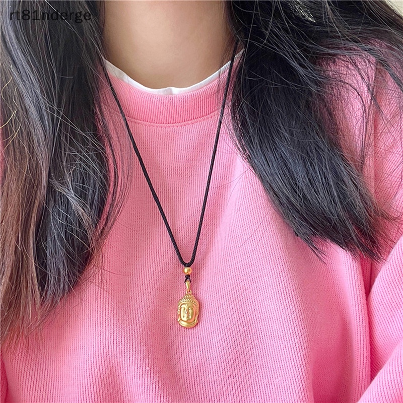 Ge Vòng cổ Vàng 24k Mặt Phật Giáo Tinh Tế Màu Đen