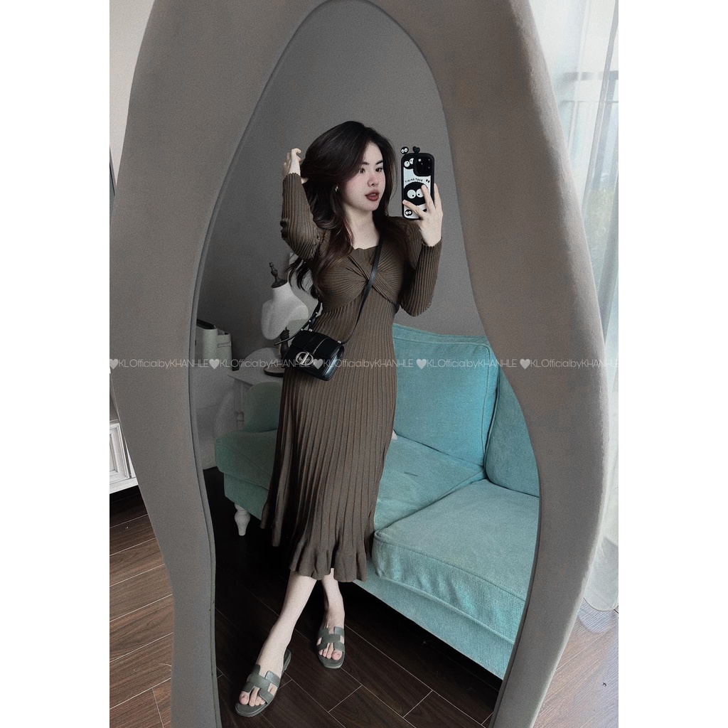 Váy bầu VL695 Váy len Maxi đuôi cá,váy len xoắn ngực chân bèo, váy bầu công sở dự tiệc suông xinh